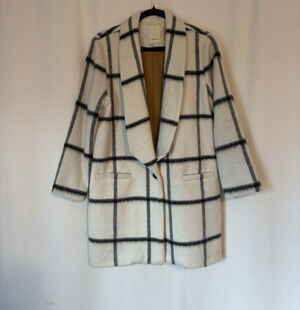 Elevenses Anthropologie Coat 8 Petite White Check Soft Button Aline Wool Mohair